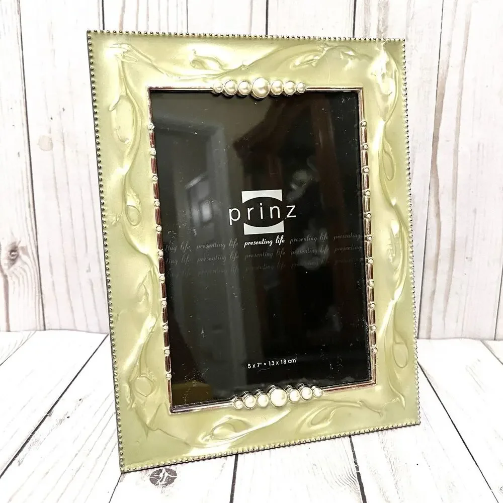 Vintage Prinz Silver Tone Picture Frame Faux Pearls Victorian Wedding Style 5x7